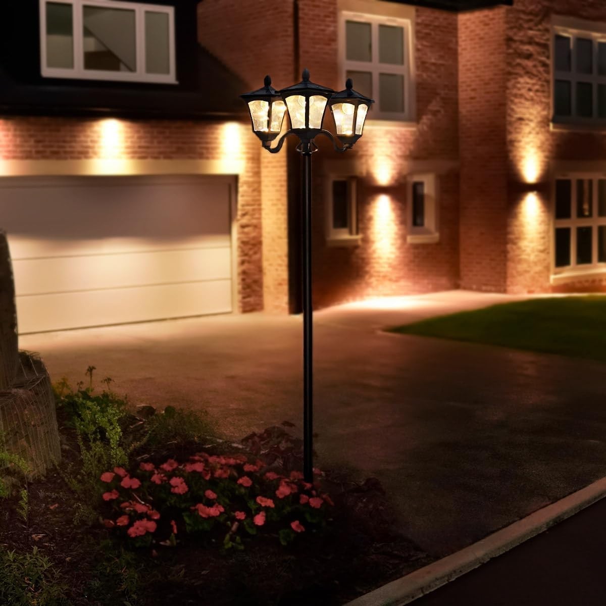 7ft Solar Triple Head Victorian Lamp Post Warm White