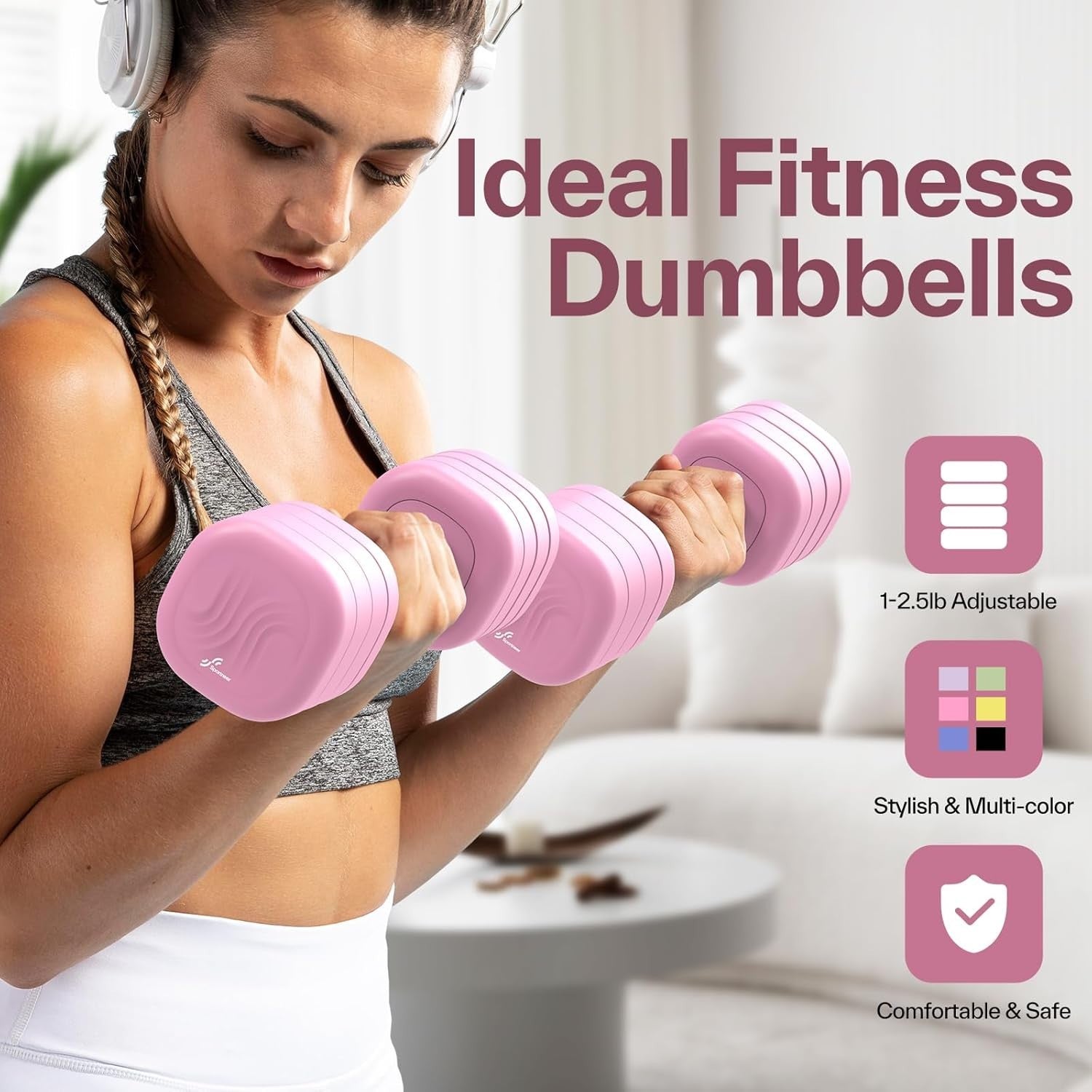 4-in-1 Women’s Adjustable Hand Weights 1–2.5kg Non Slip Fitness Set