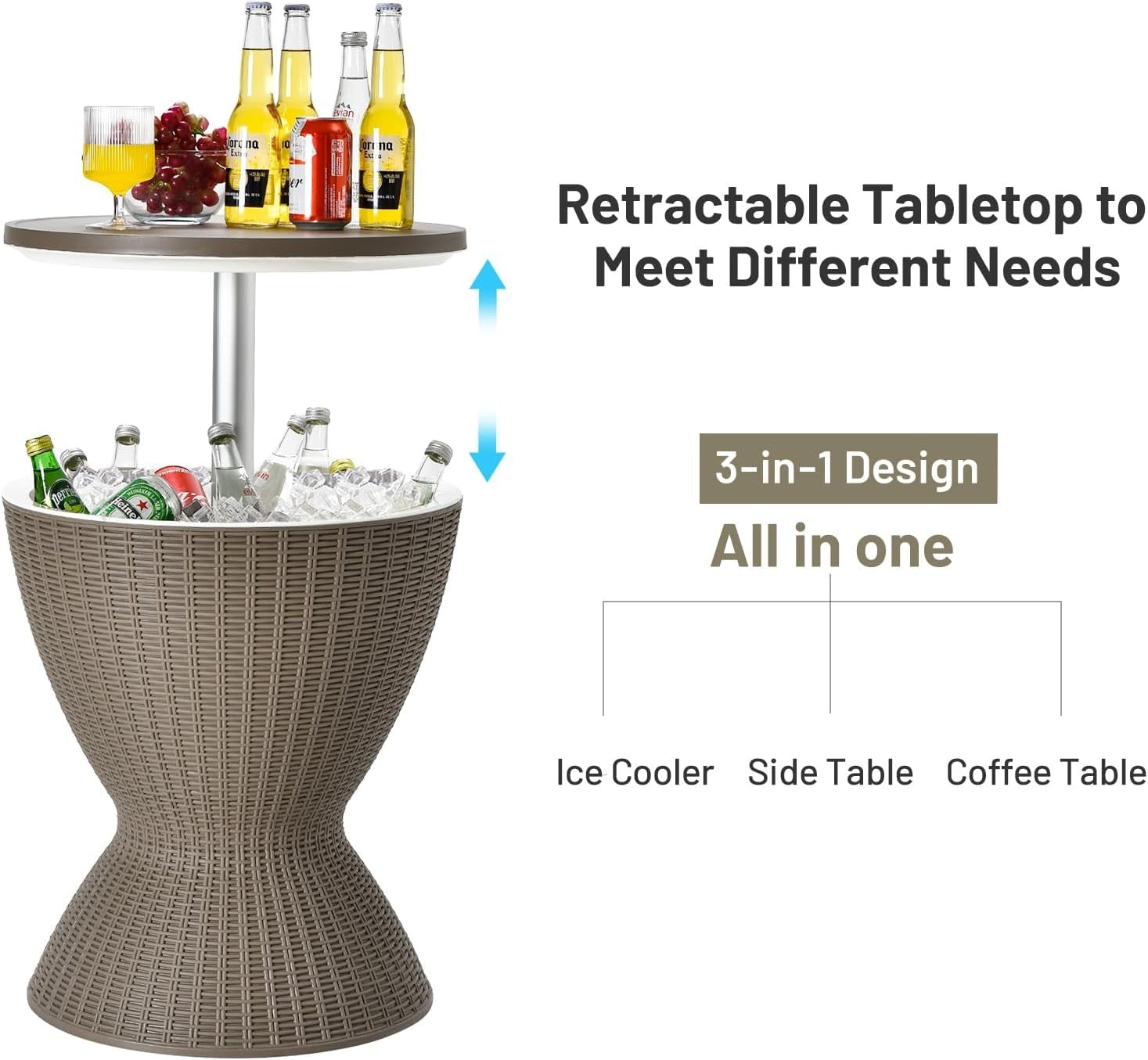 Outdoor Cool Bar Table Rattan Ice Bucket Beer Wine Cooler Height Adjustable