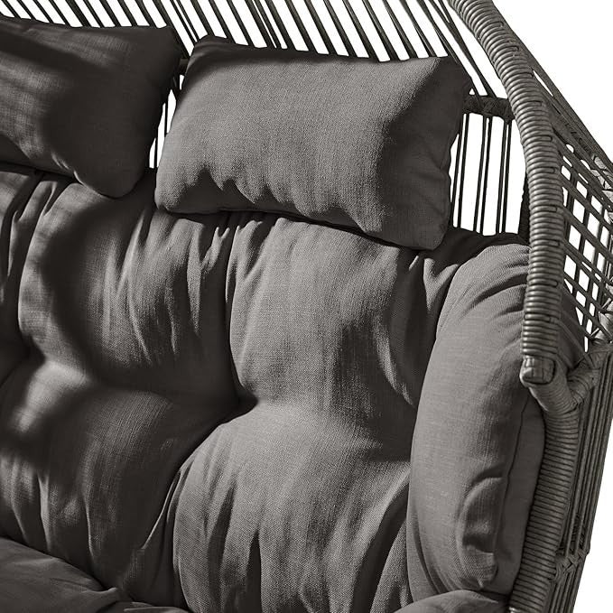 Grey Rattan Double Egg Chair 2 Seater Indoor Outdoor Patio Snug Seat w/ Cushions