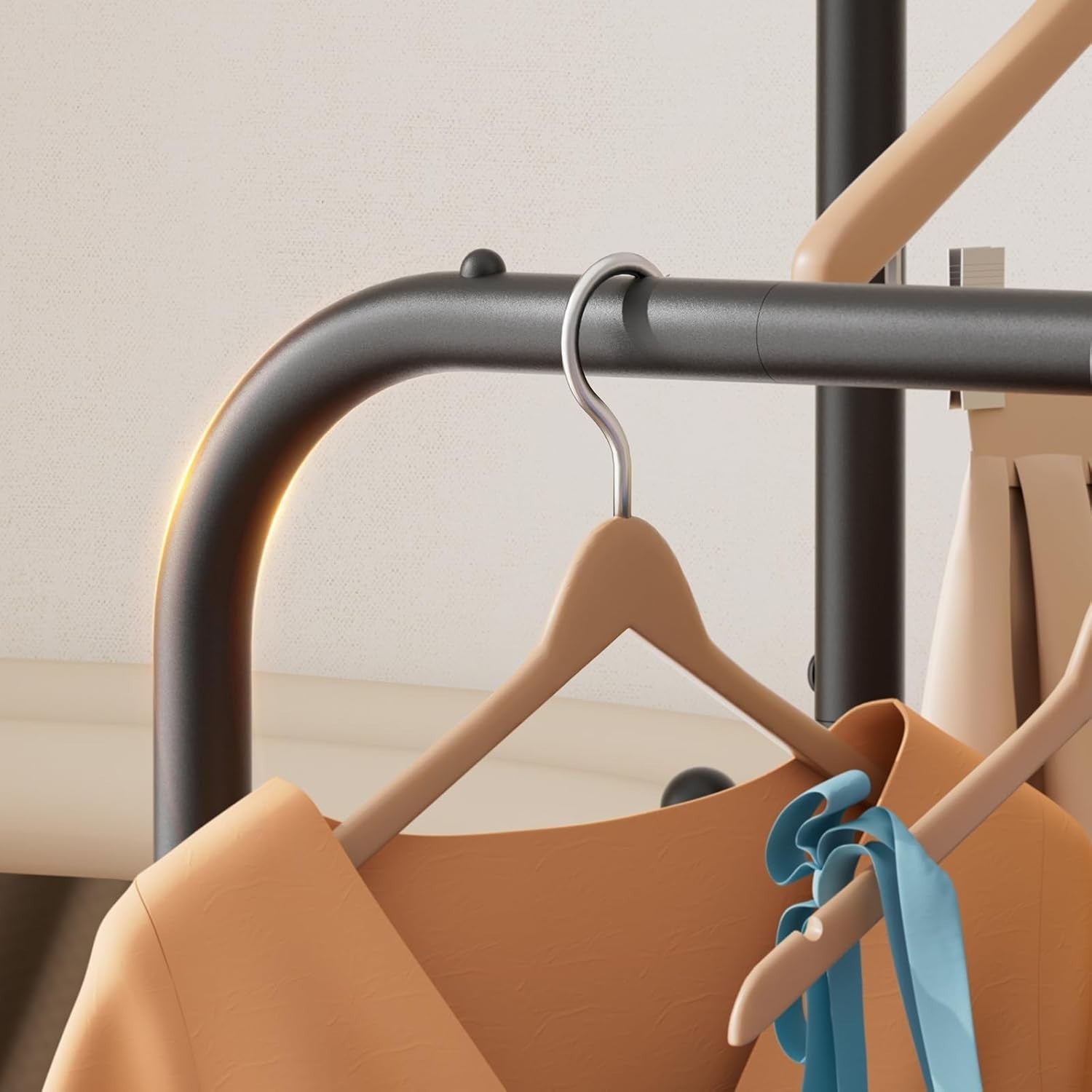 Heavy Duty Clothes Rail with Wheels & Shelf – Black 43×91×145cm