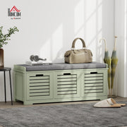 Space-Saving Shoe Storage Bench with 3 Drawers & Cushioned Seat – Green