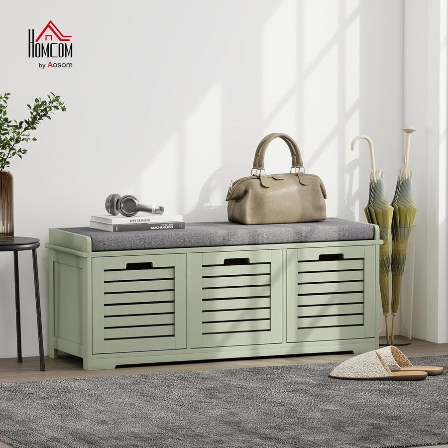 Space-Saving Shoe Storage Bench with 3 Drawers & Cushioned Seat – Green