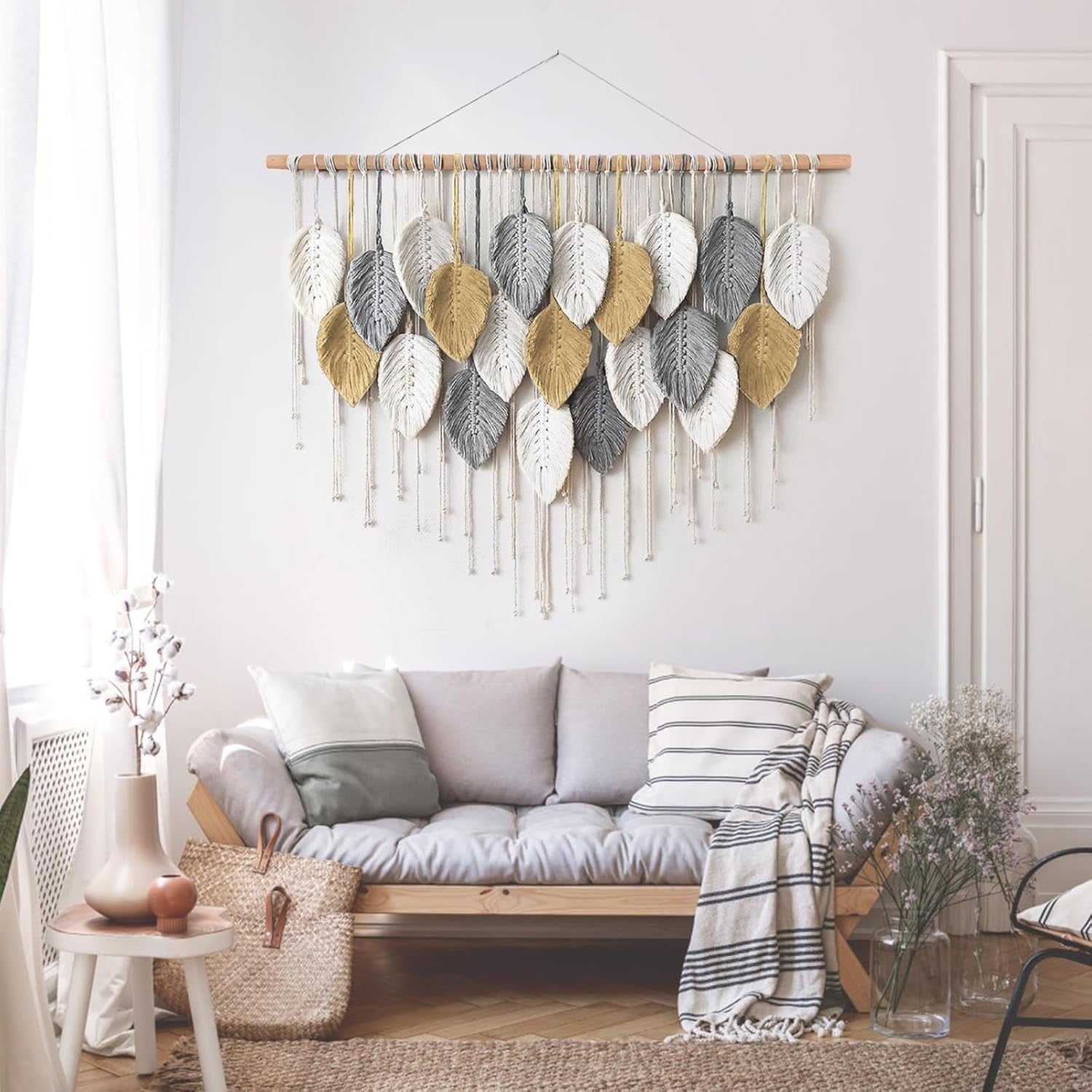 Boho Macrame Wall Hanging 39"x30.7" Woven Tapestry Decor