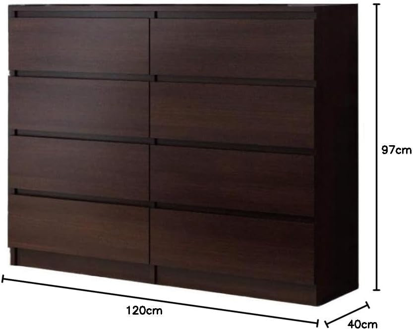 Wenge 8 Drawer Chest Wide Tall Modern Storage Cabinet 120cm MDF