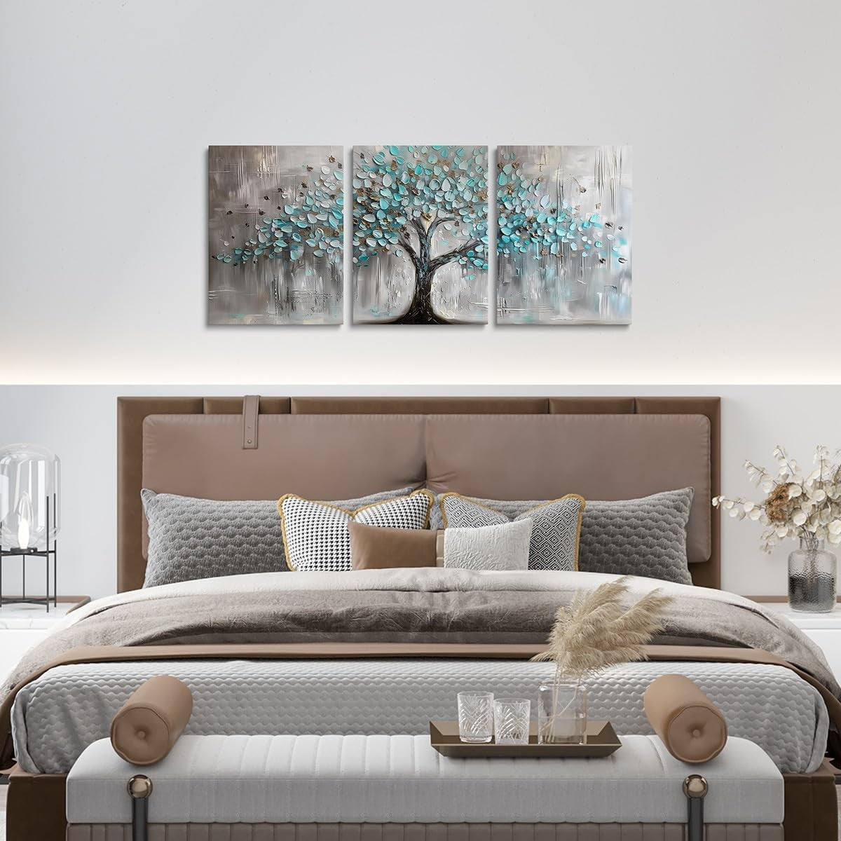 Tree of Life Canvas Wall Art Set 3 Blue Gray Modern Nature Prints