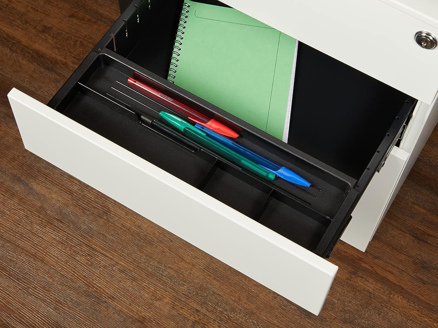 White Wide Under Desk Filing Cabinet 3 Drawer Lockable 60cm