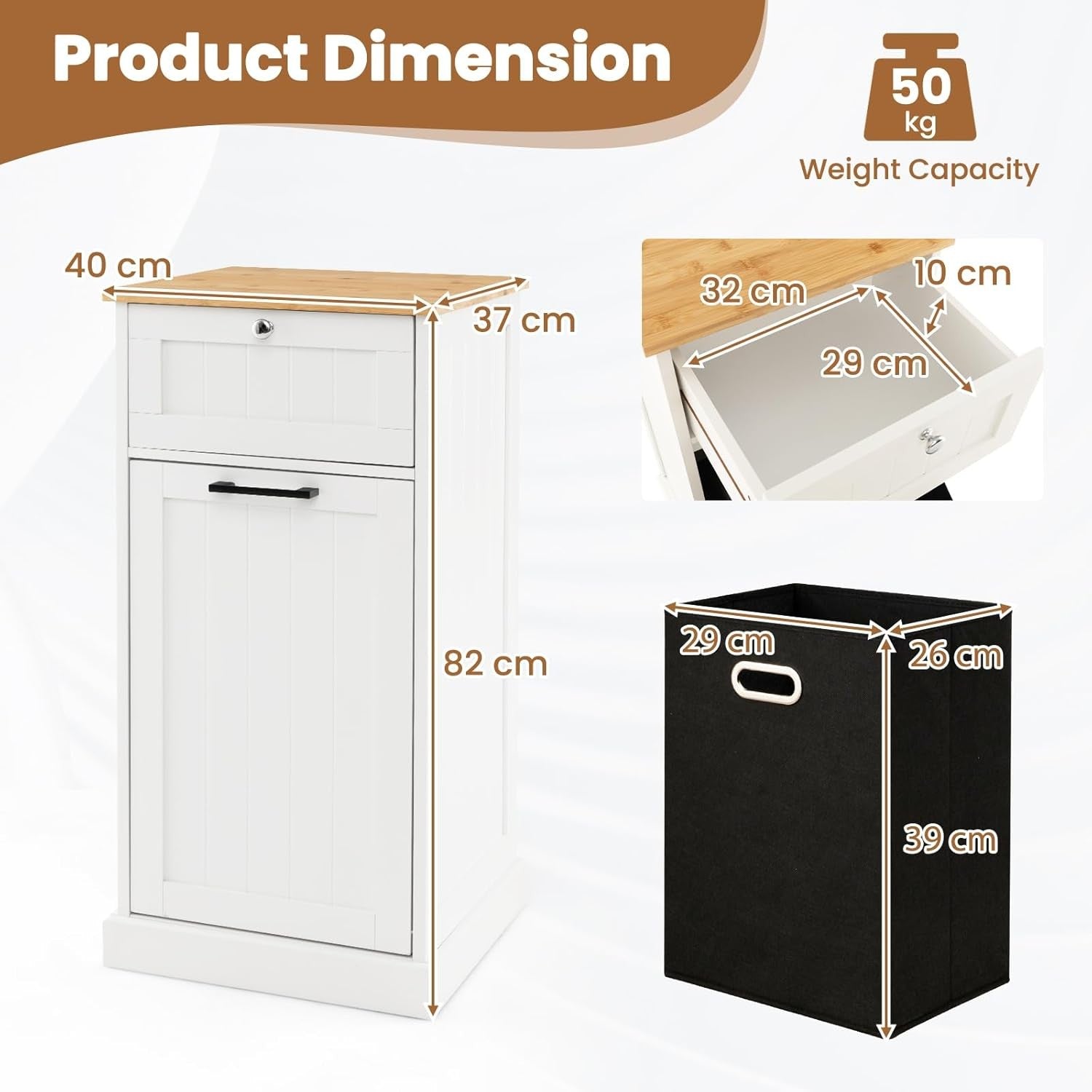 Tilt-Out Laundry Cabinet 30L With Drawer Modern Bathroom Storage White