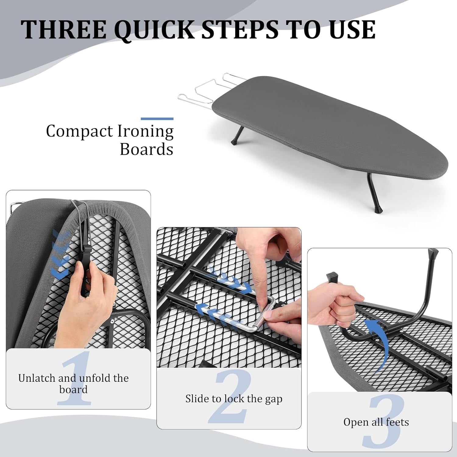Compact Folding Ironing Board Tabletop Non Slip Legs with Storage Hook 81x31cm