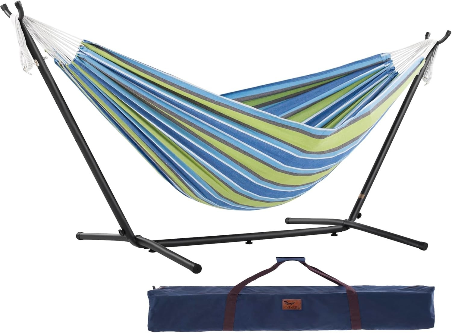 Double Cotton Hammock with Stand 204kg Capacity Portable Indoor Outdoor Relax