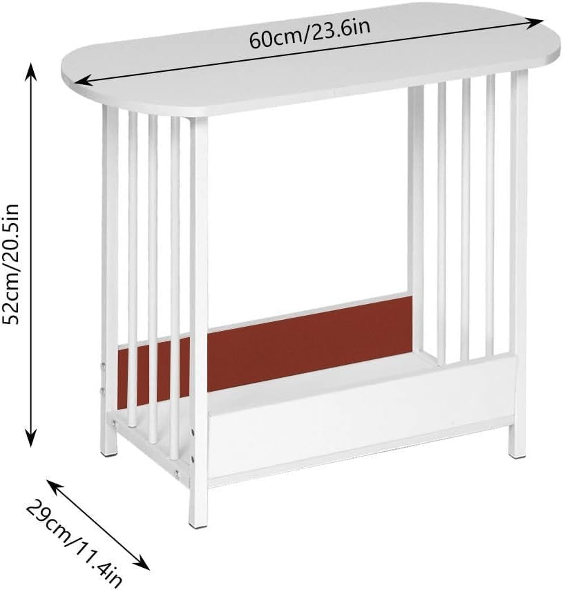 Slim Oval Side Table with Storage, Modern Small End Table for Living Room