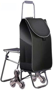 6-Wheel Foldable Stair Climber Shopping Trolley w/ Seat & Waterproof Cover