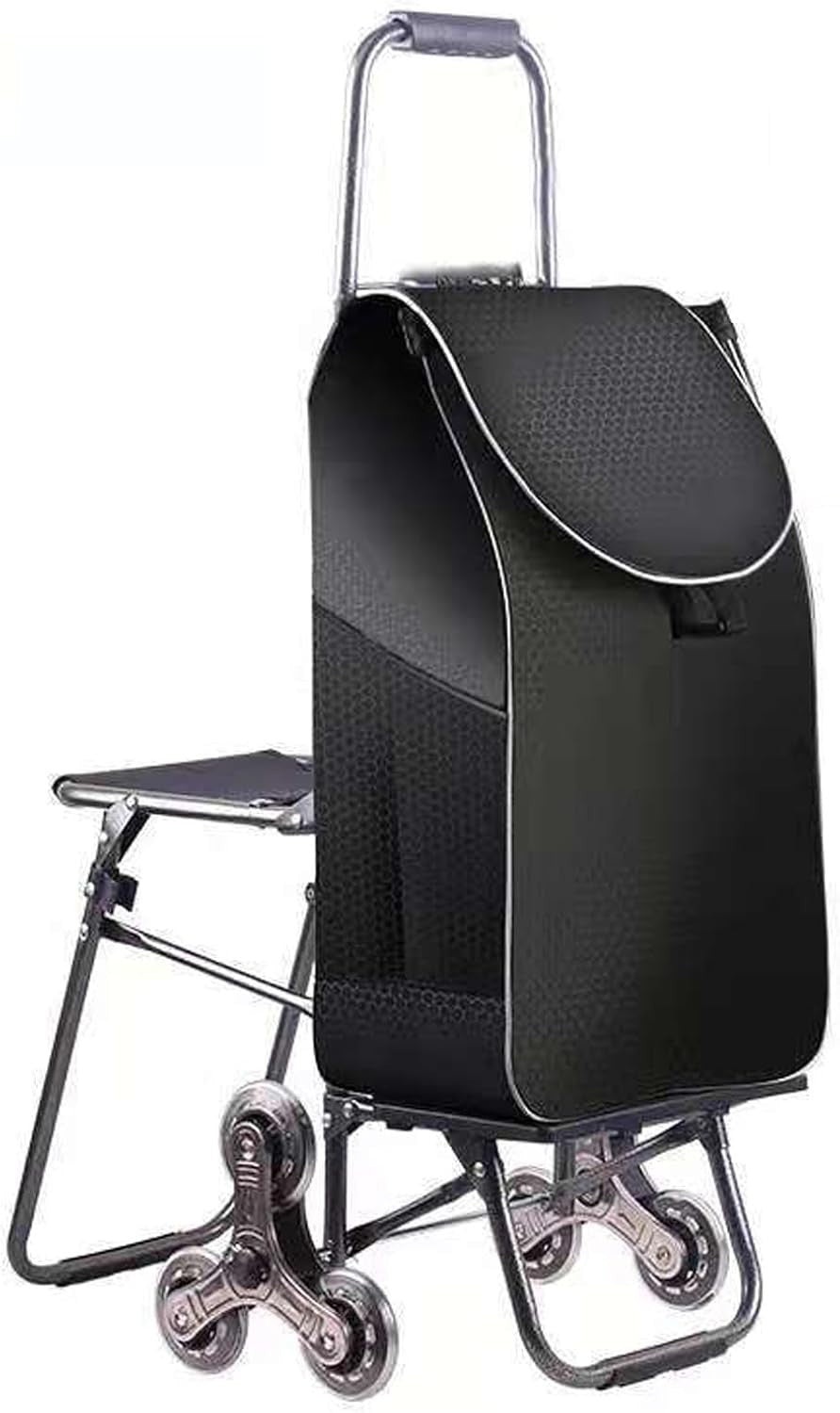 6-Wheel Foldable Stair Climber Shopping Trolley w/ Seat & Waterproof Cover
