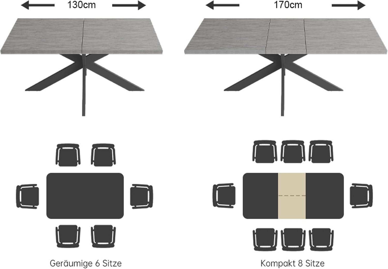 Extendable Dining Table Set 6 White Chairs MDF Kitchen Living Room Furniture