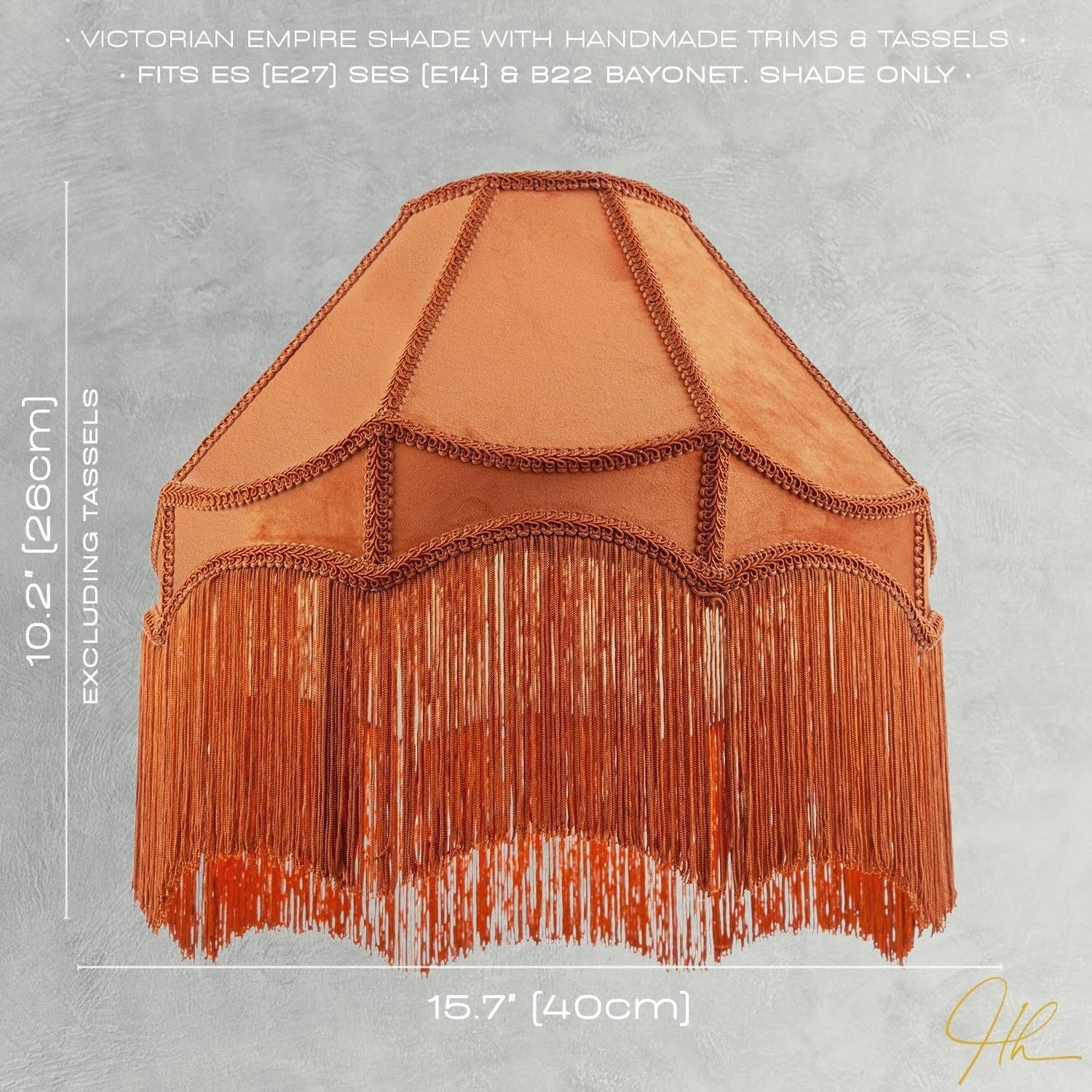 Victorian Empire Velvet Lampshade Mustard Ochre Tassel Pendant 40cm