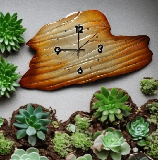 Hand-Carved Wooden Wall Clock 60x40cm Silent Quartz Rustic Home Decor