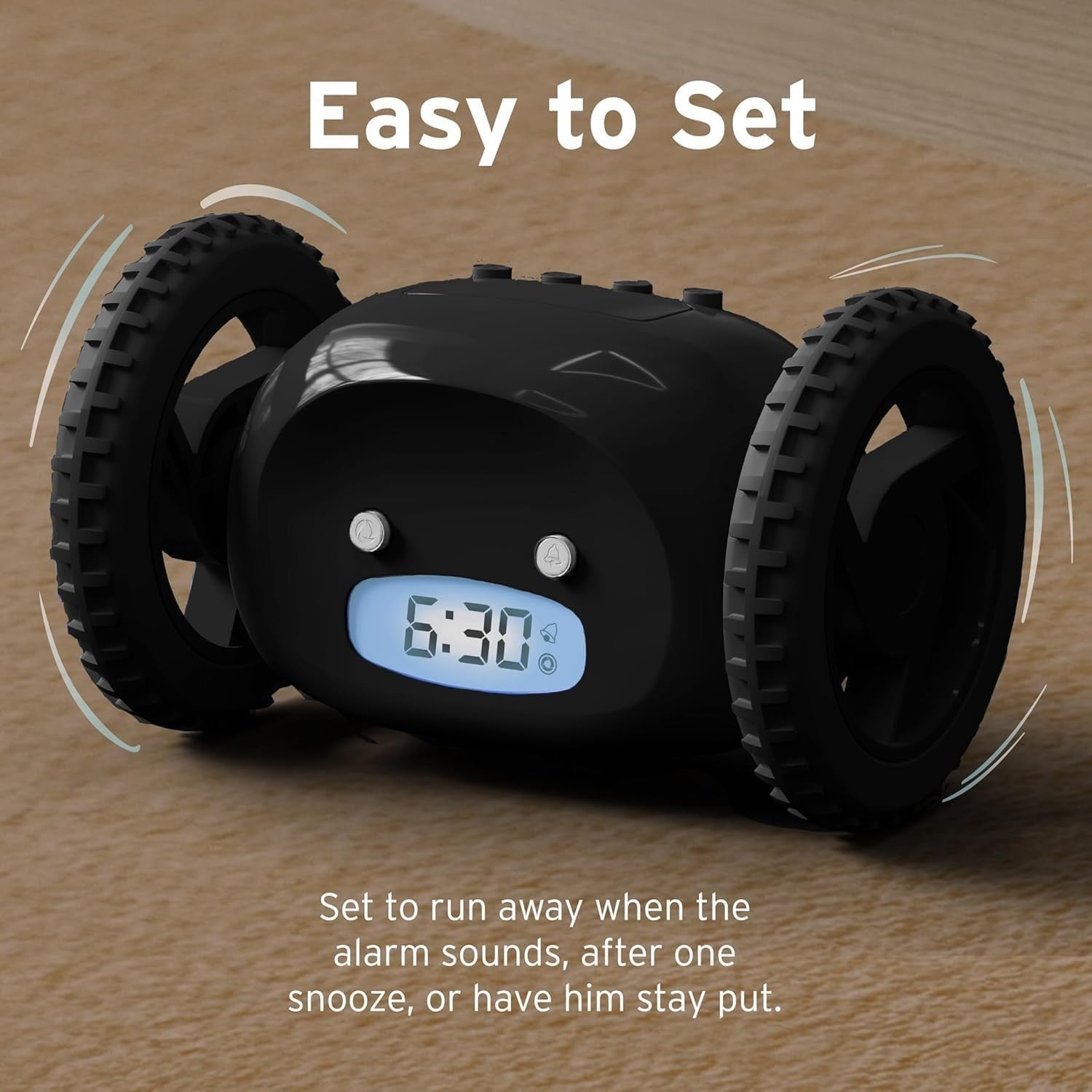 Runaway Alarm Clock on Wheels Extra Loud Heavy Sleeper Moving Clock