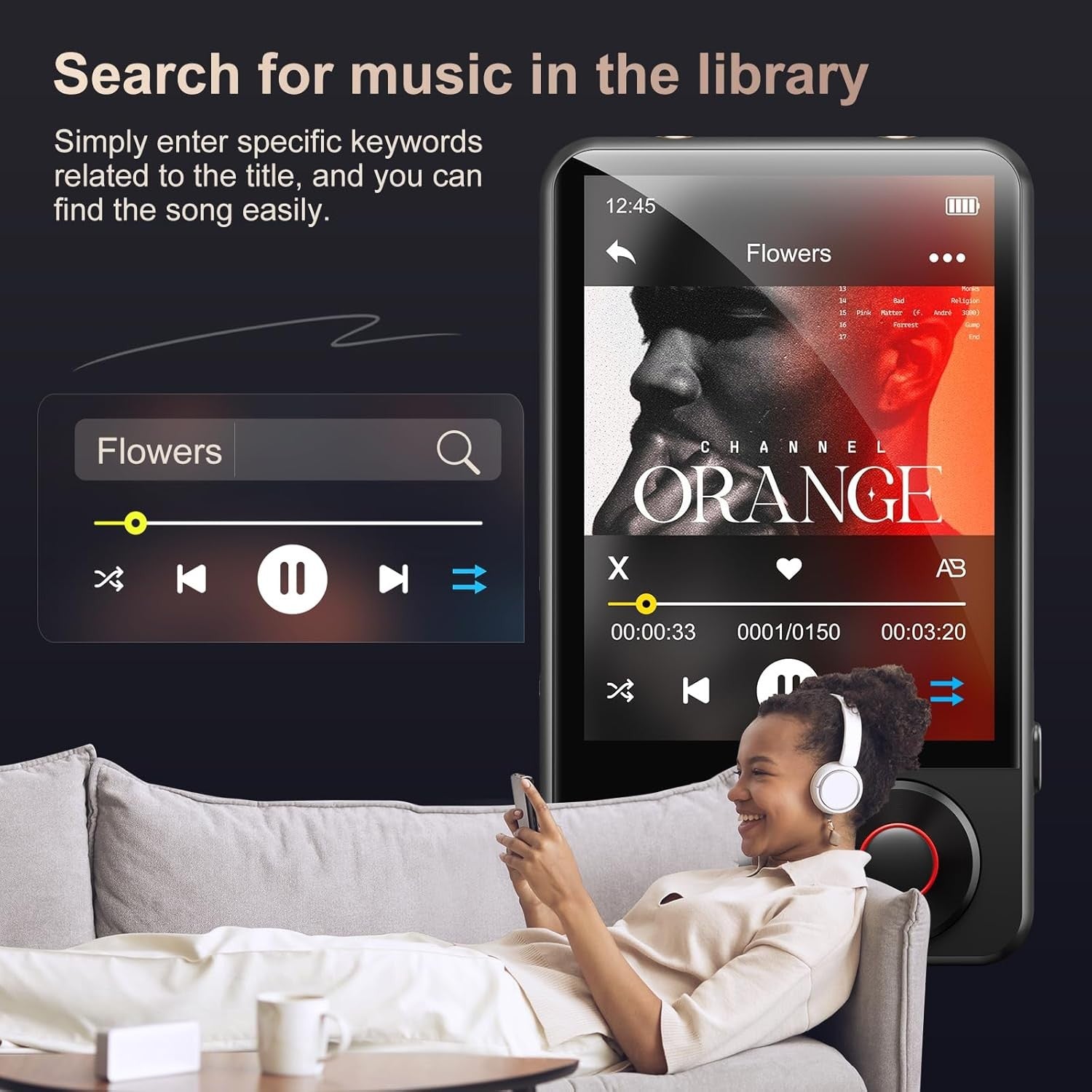 128GB MP3 Player Black 2.4" Touch Bluetooth HiFi FM