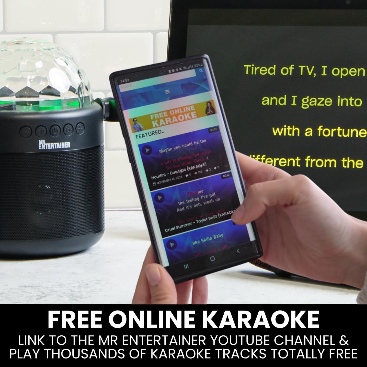 Portable Karaoke Machine with 2 Wireless Mics Disco Ball LED Light