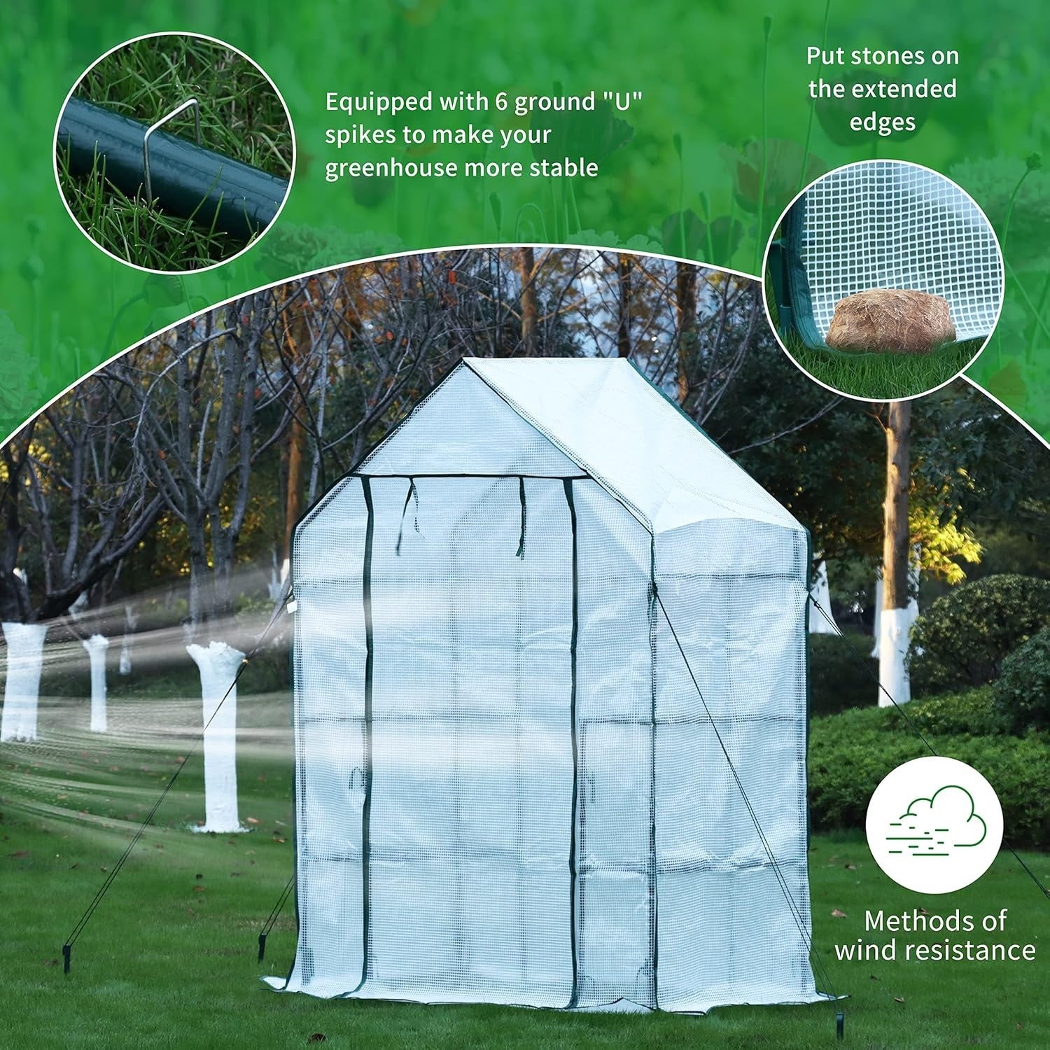 Walk-In Greenhouse 4 Shelves | Reinforced PE Cover | Steel Frame | Compact
