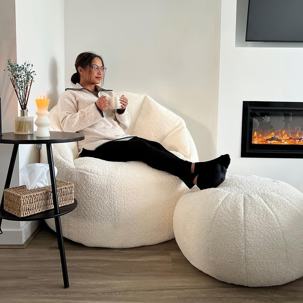 Luxury Bean Bag Chair with Pouffe | Soft Plush Lounger for Adults & Relaxation