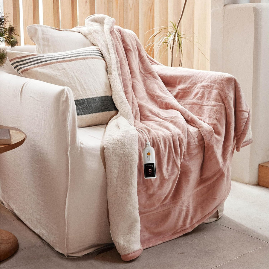 Electric Heated Throw Blanket 130x180cm Plush 9 Heat Settings Auto Shut Off