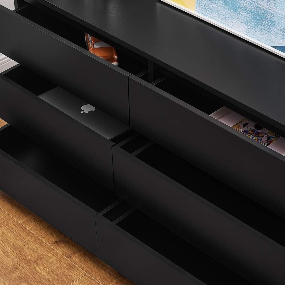 Wide 6 Drawer Black Chest Modern Bedroom Storage Cabinet Large Dresser