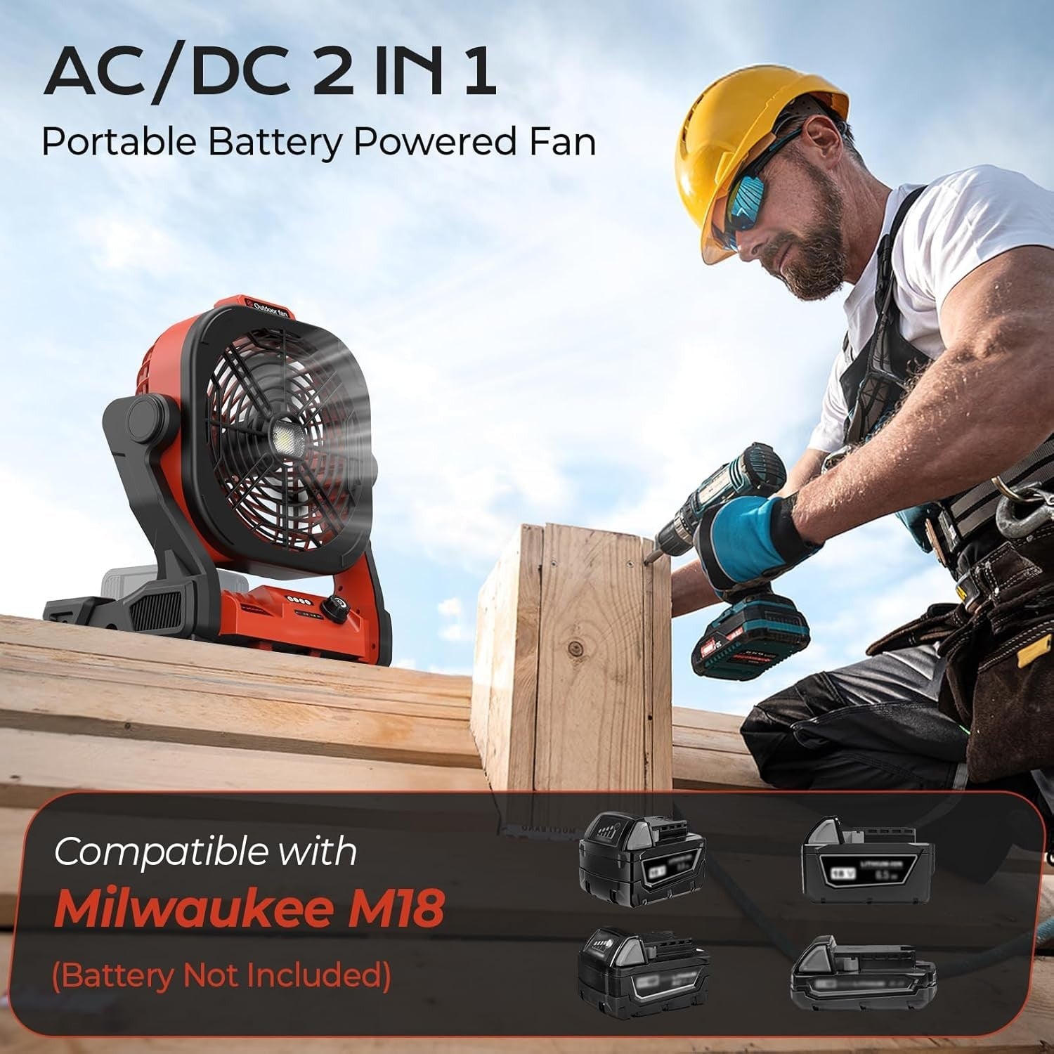 Jobsite Fan – 4-Speed 2200RPM Cordless w/ LED & Hook for M18 Battery Camping