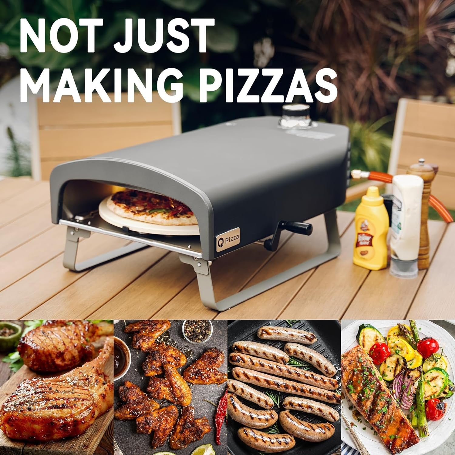 Outdoor Gas Pizza Oven 13" with Rotating Stone | Portable Propane BBQ Grill