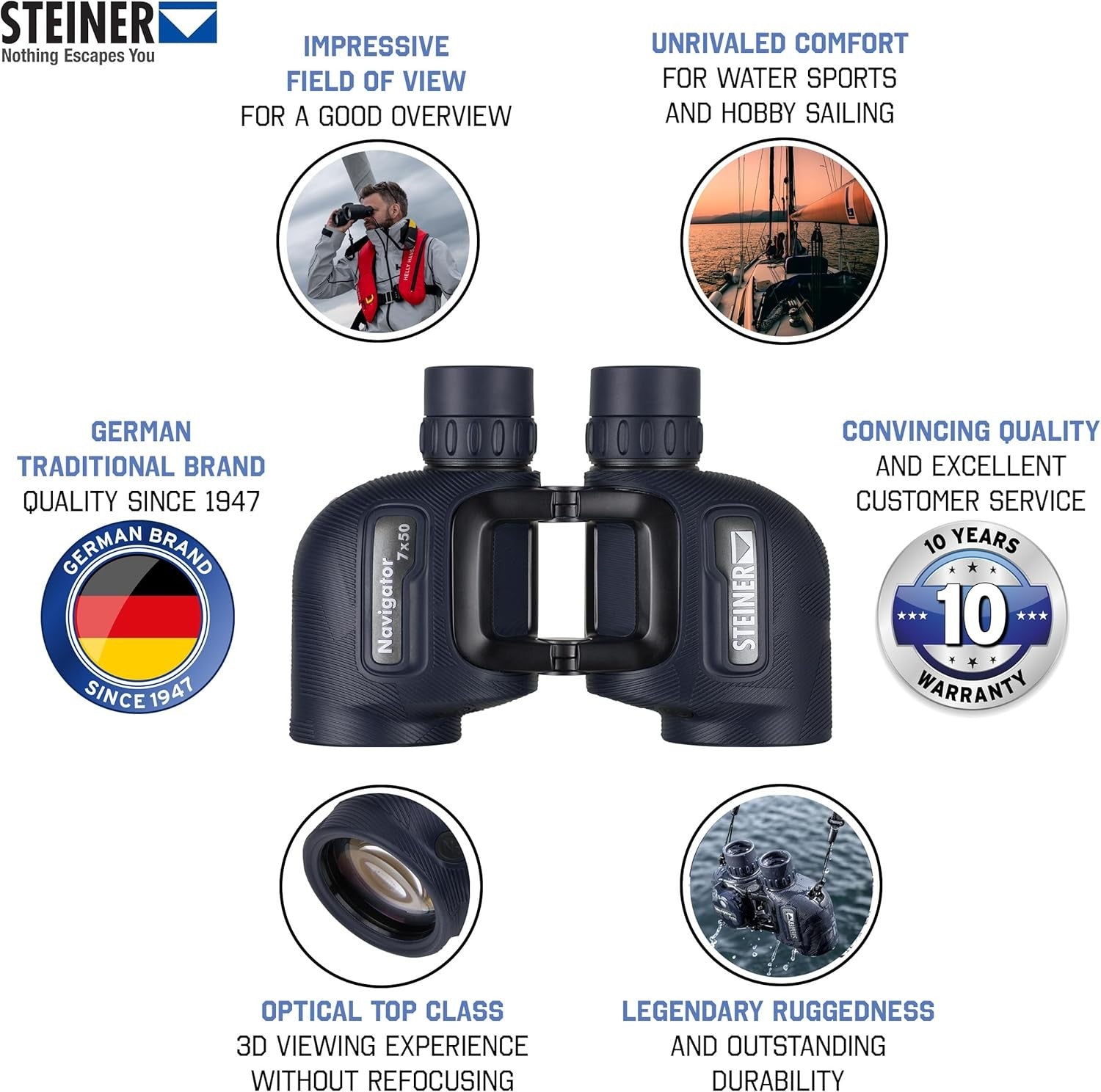 7x50 Marine Binoculars – HD Waterproof Optics, Wide View, Open-Bridge Design