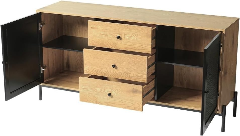 Rustic Wooden Sideboard TV Cabinet 2 Doors 3 Drawers Storage Cupboard