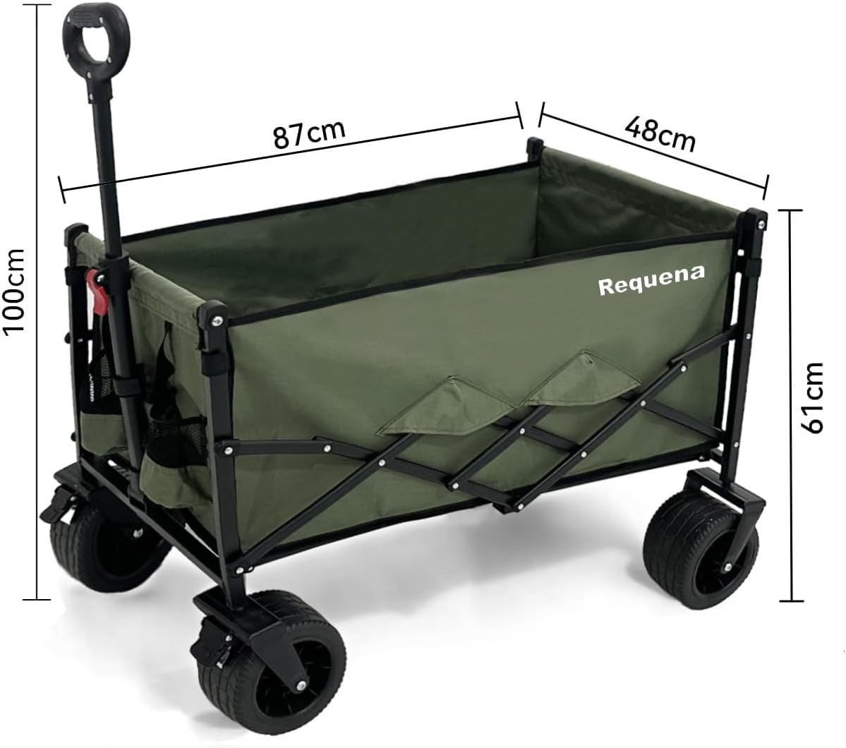 Green Heavy Duty Folding Wagon Wide Wheel Camping Garden Beach Trolley 330lb