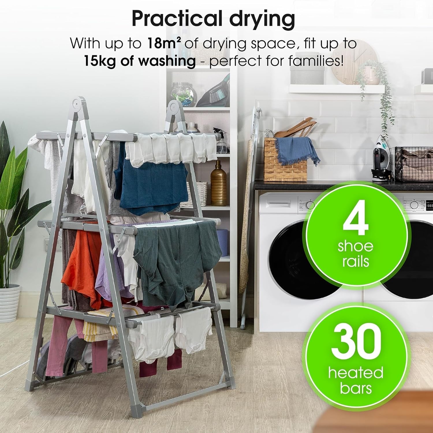 Heated Clothes Airer 3 Tier Electric Folding Drying Rack Indoor Energy