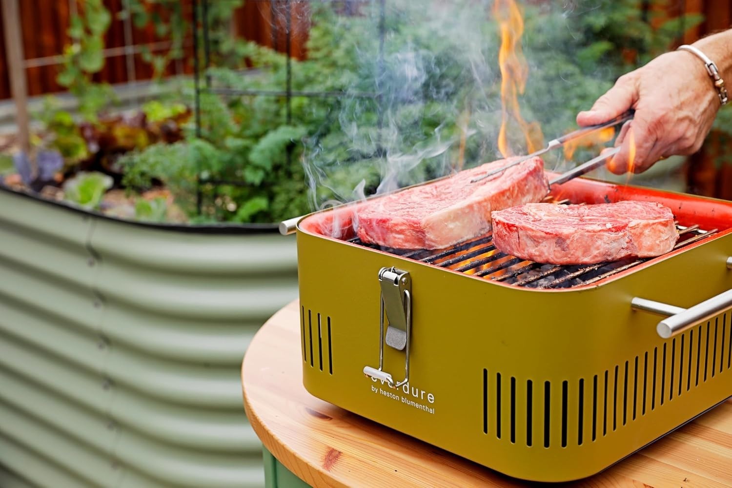 Portable Charcoal BBQ Grill With Bamboo Prep Lid – Compact Travel Outdoor Cooker