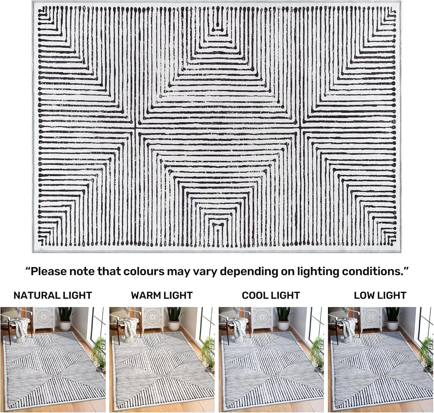 Washable Runner Rug 60x240cm Non-Slip Hallway Kitchen Bedroom Grey Geometric