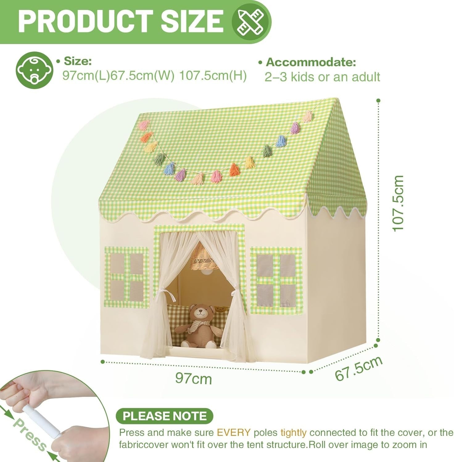Kids Play Tent with Padded Mat Indoor Fairy Tale Playhouse Green
