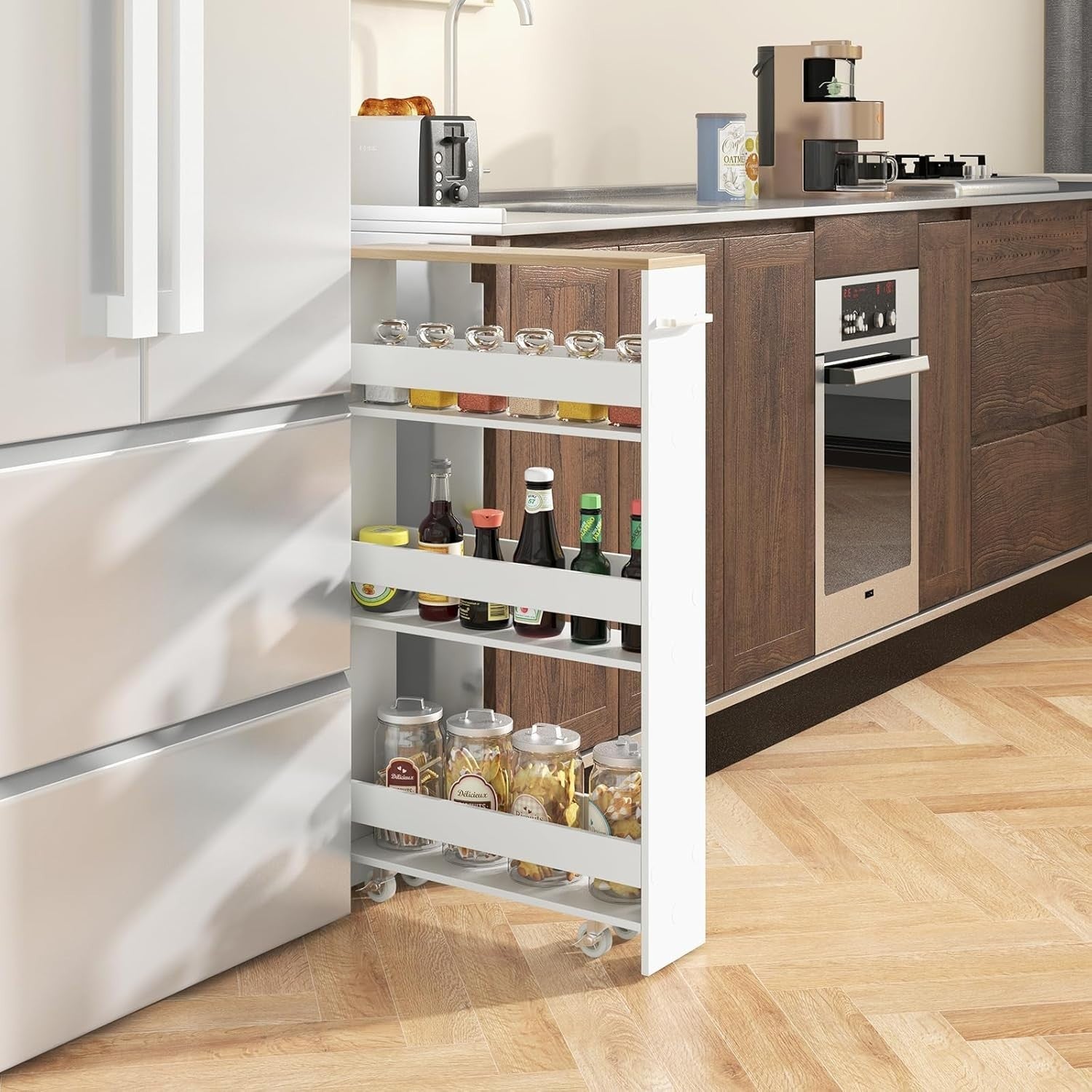 Slim Rolling Kitchen Storage Cart 4 Tier Narrow Shelf Organizer Wheels