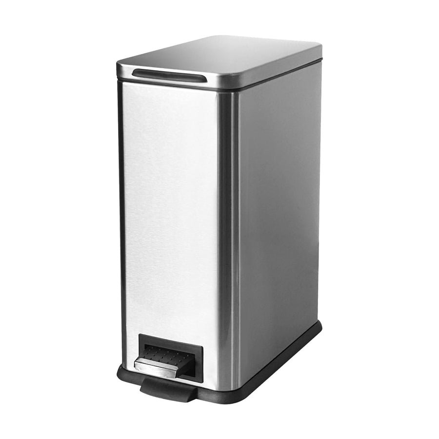17L Slim Stainless Steel Pedal Bin Soft Close Kitchen Silver