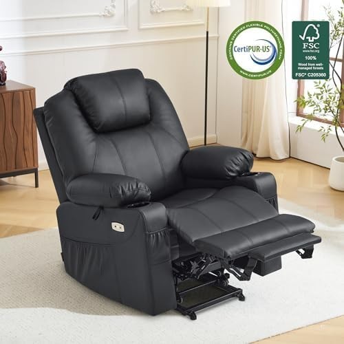 Electric Riser Recliner Chair Lift Assist Heated Massage USB Faux Leather Black