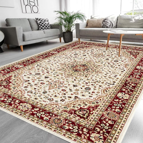 Cream Classic Floral Rug 160x230cm Heavyweight Non Slip Lounge Area Carpet