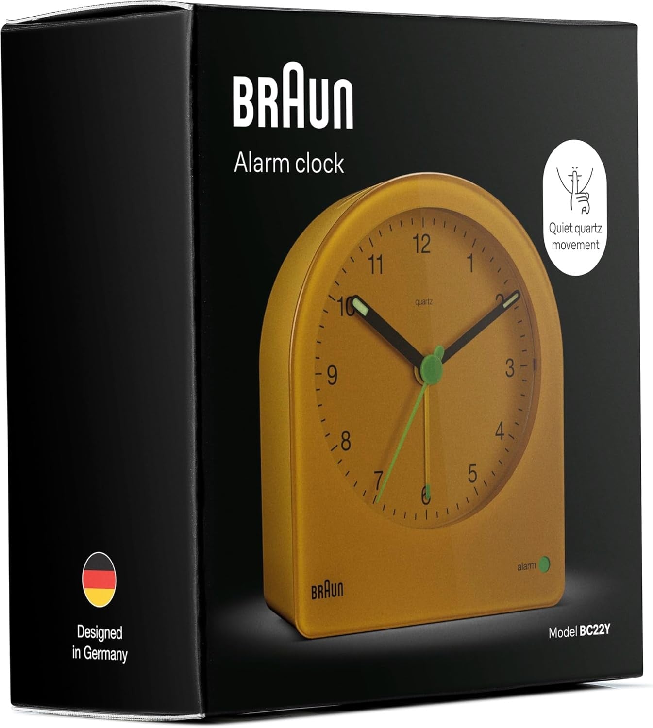 Yellow Analogue Alarm Clock Silent Quartz Backlight Snooze Crescendo Beep