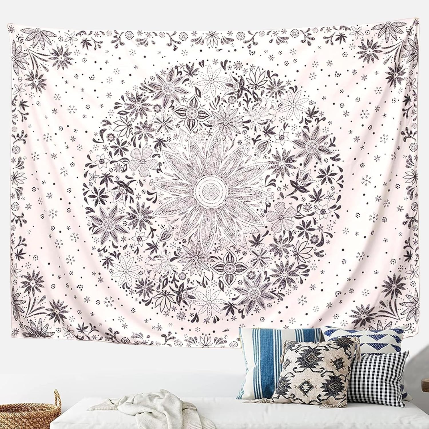 Beige White Daisy Boho Wall Tapestry 150x200cm Floral Decor