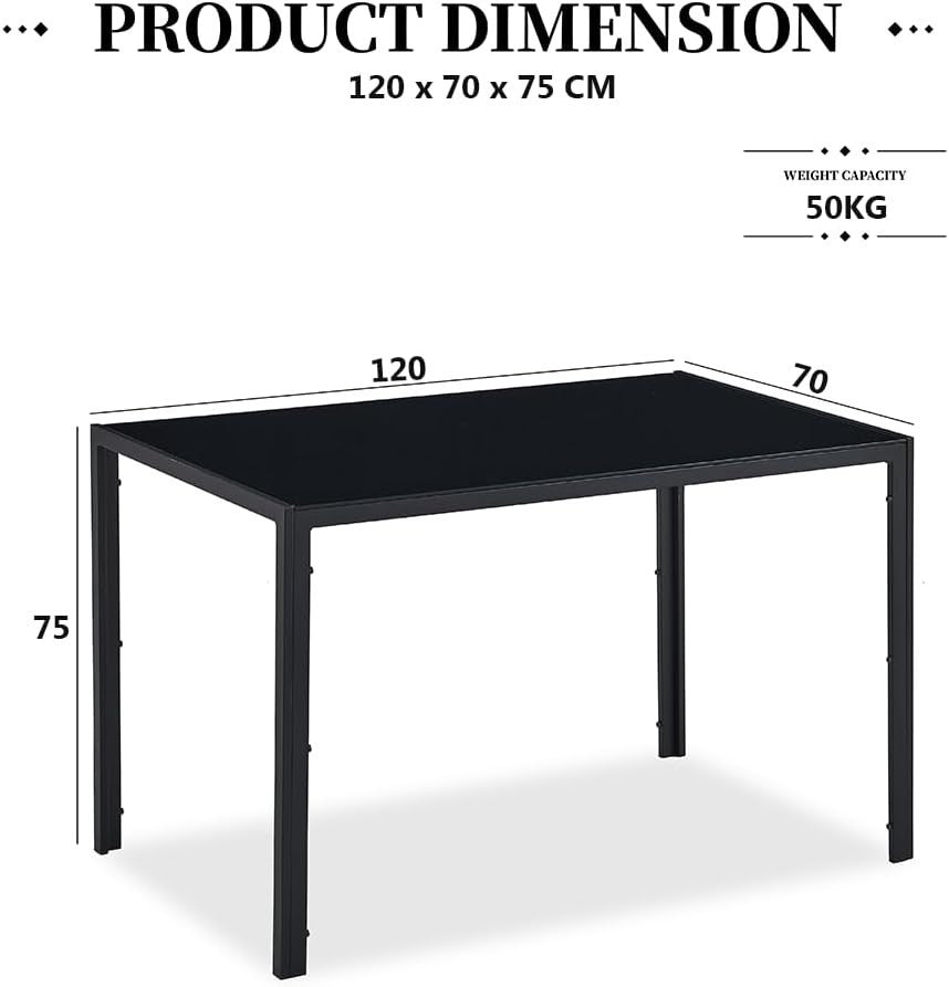 Black Glass Dining Table and 4 Faux Leather Chairs Set 120x70x75cm