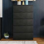 Black 5 Drawer Chest Modern Tallboy Storage Unit for Bedroom Living Room