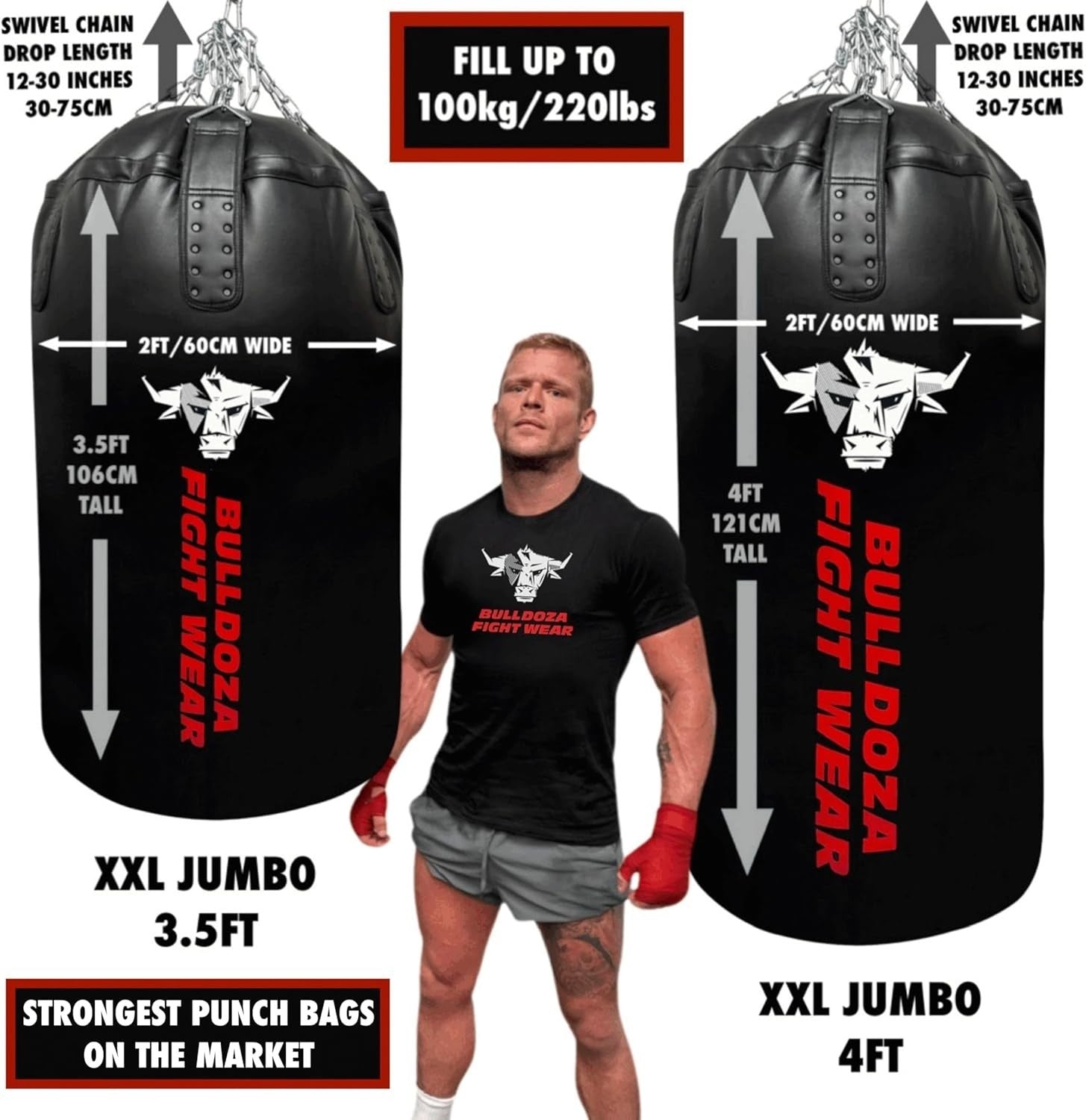 XXL Jumbo Punching Bag 3.5FT Heavy Duty Self Fill MMA Training