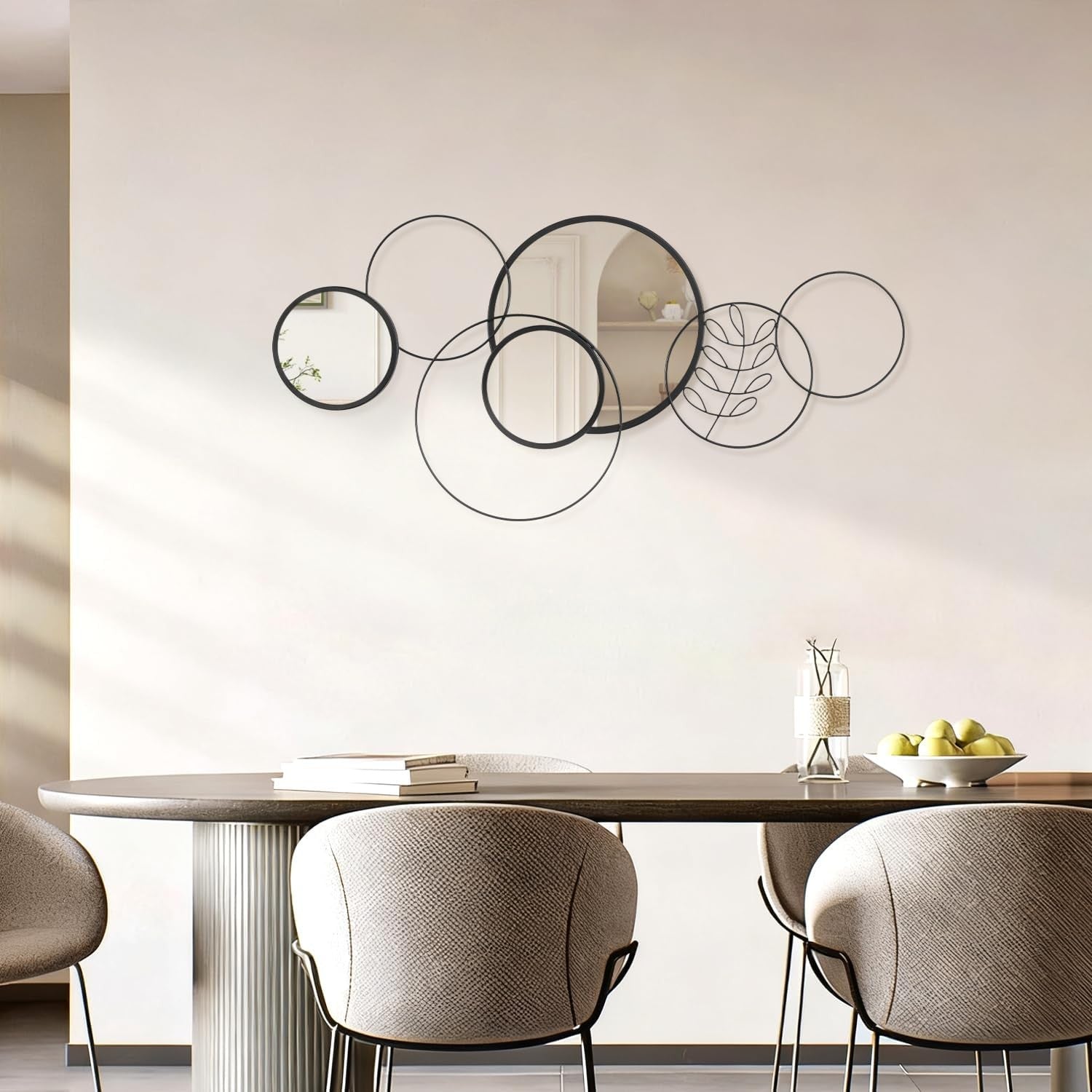 4Pcs Round Wall Mirror Set Black Metal Frame 40x80CM
