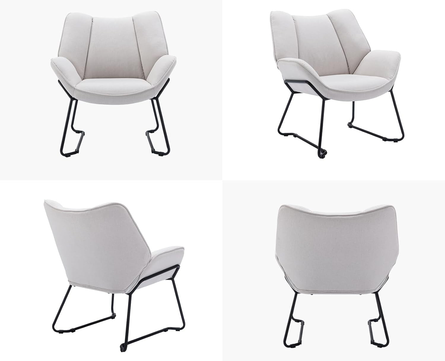 Beige Linen Accent Tub Chair Metal Legs Modern Armchair