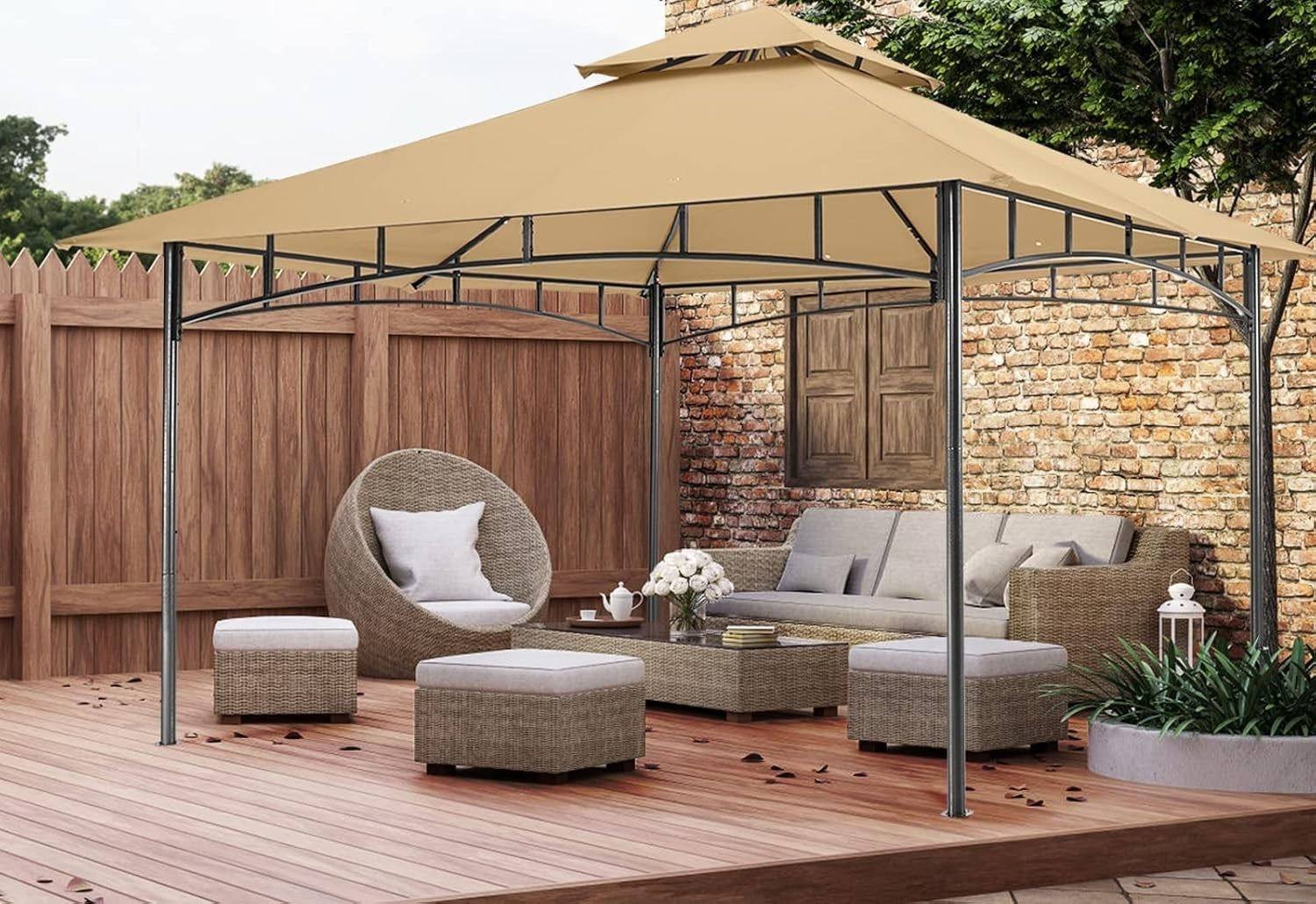 3.3x3.3M Beige Outdoor Gazebo Waterproof Steel Frame Garden Party Tent