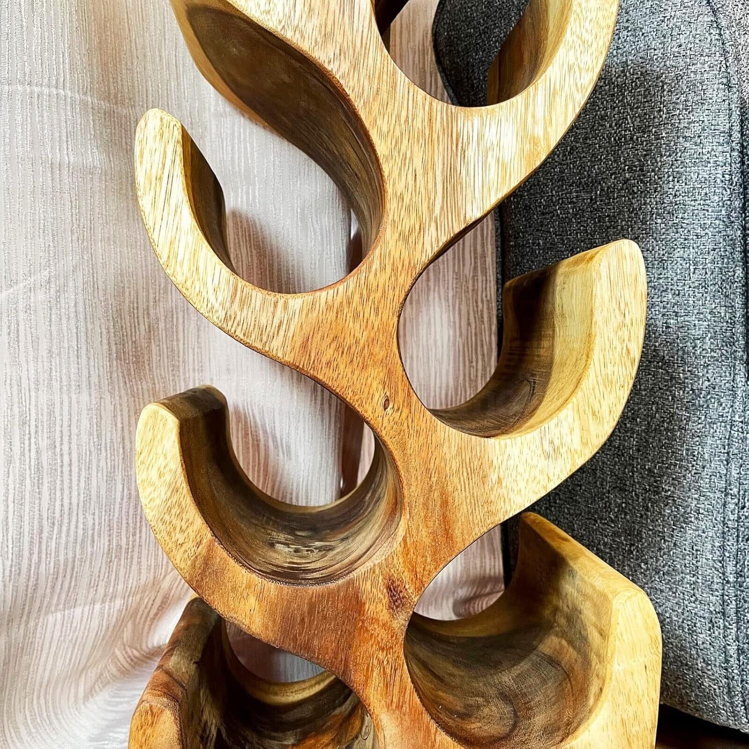 Rustic Teak Wood Wine Rack Tree Design Holds 8 Bottles Floor Standing 106cm