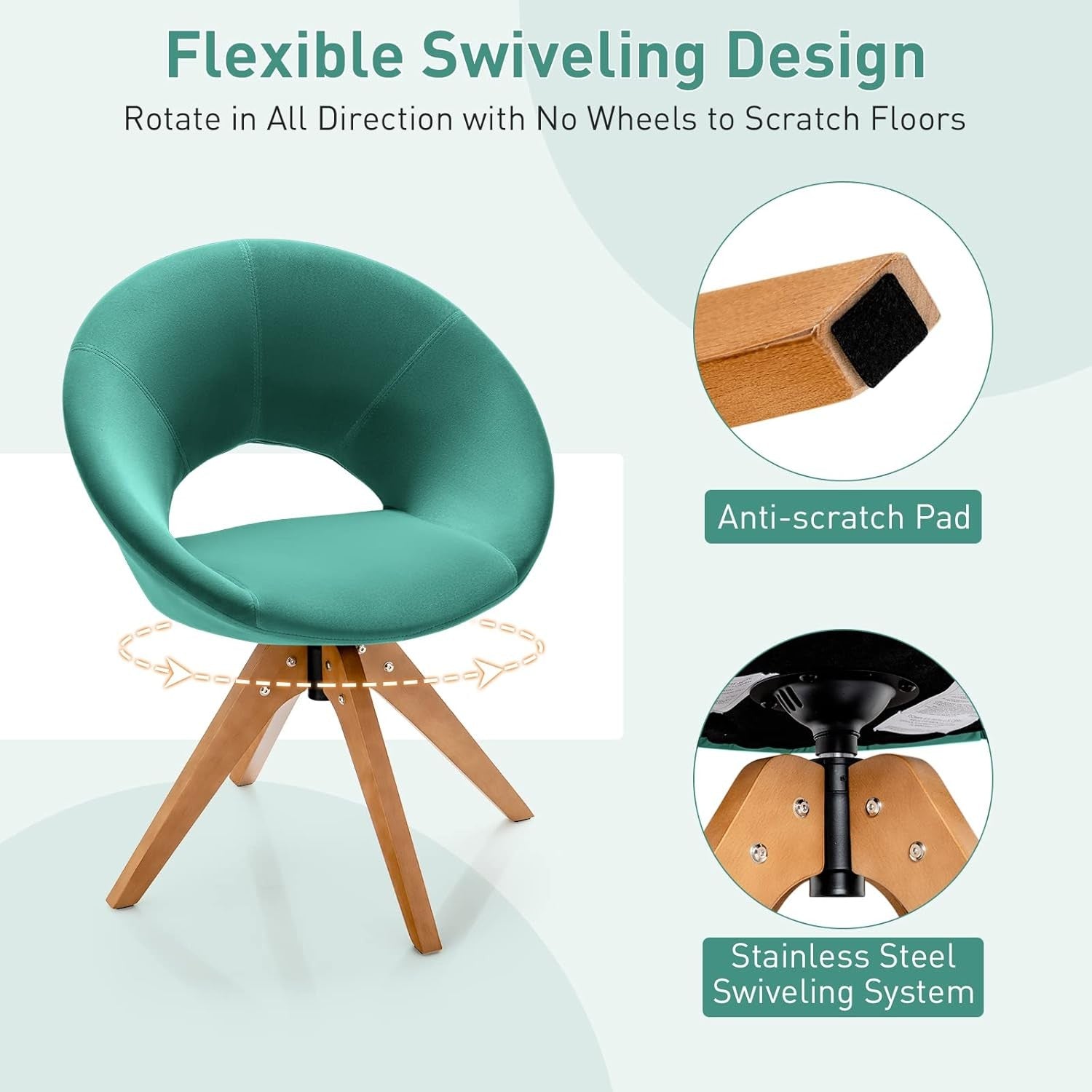 Green Velvet Swivel Accent Chair 360° Tub Armchair Beech Legs